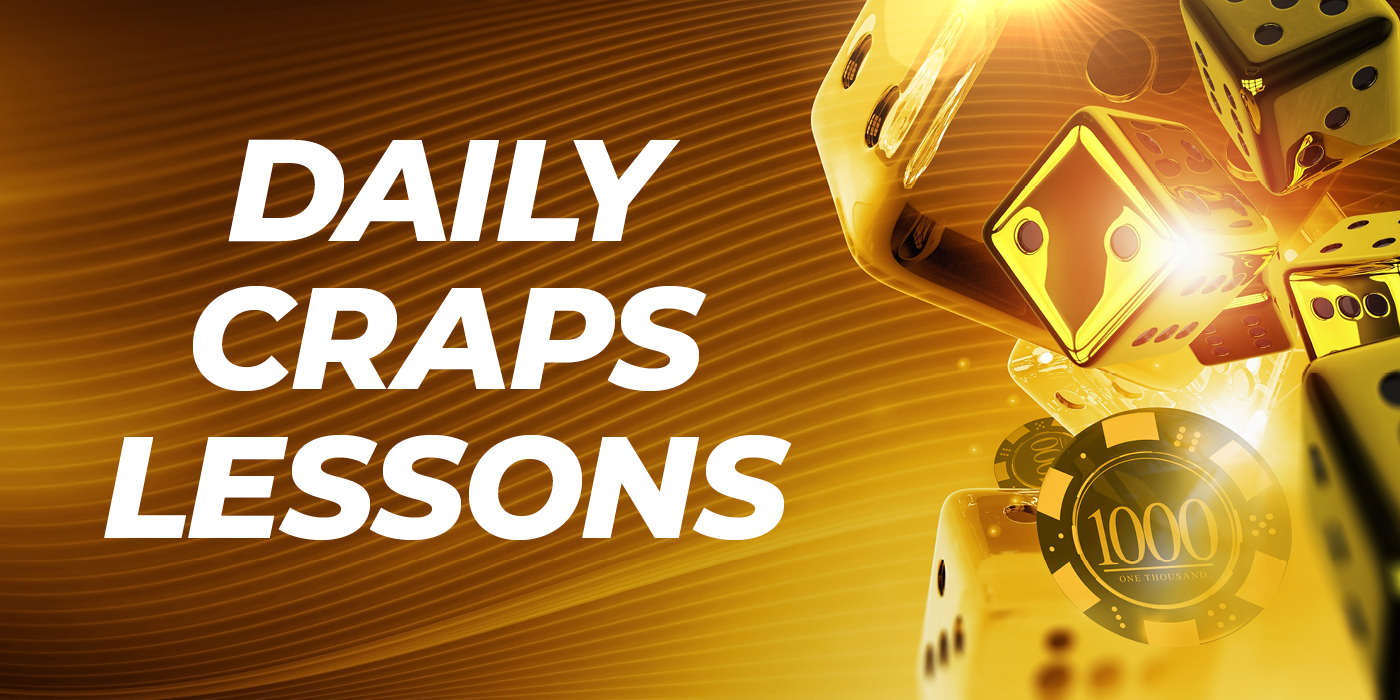 Daily Craps Lessons - Creative shows image of chips and dice on a yellow background