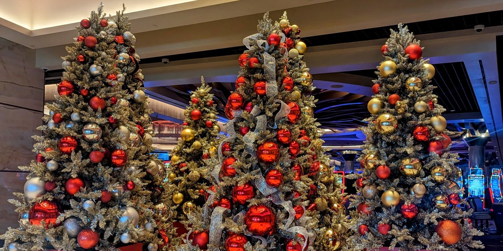 photo of festively decorated Christmas trees at SAHARA Las Vegas