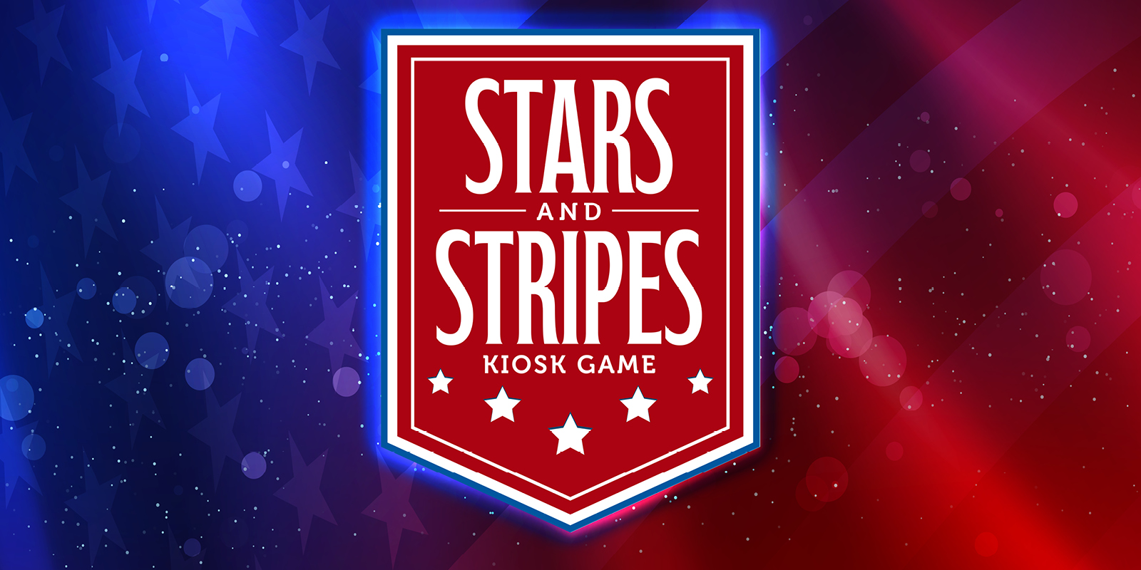 Stars and Strips Kiosk Game - Creative has an American flag in the background with a red banner in the middle.