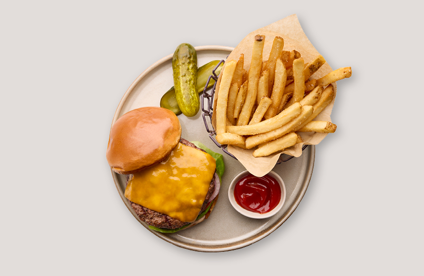 a burger on a plate for Zeffer's