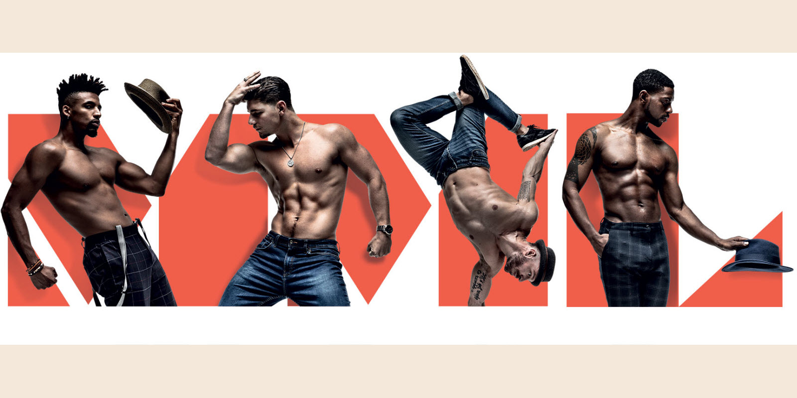 Shirtless Magic Mike Live performers in different poses