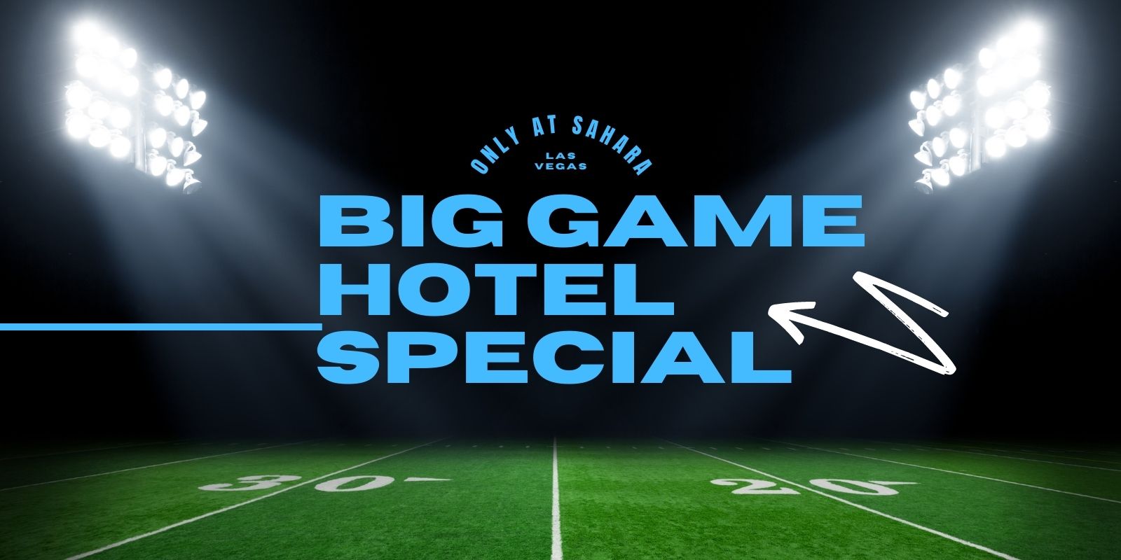 Big Game hotel special copy against football stadium background