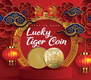 Lucky Tiger Coin copy against a Chinese-themed background