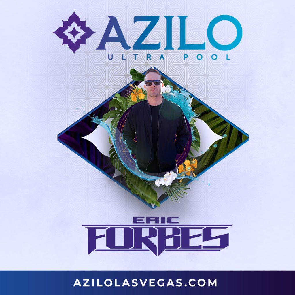 Eric Forbes DJ Promo visual for AZILO Ultra Pool. He is centered on the visual with water splashing around him