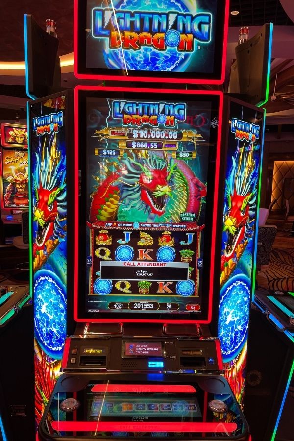 Slot machine showing a jackpot win of over $15K