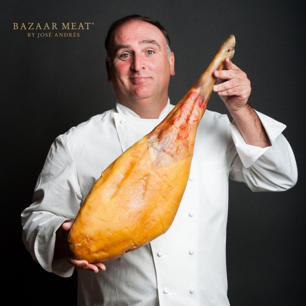 Jose Endres holding Jamone advertising for Bazaar Meat