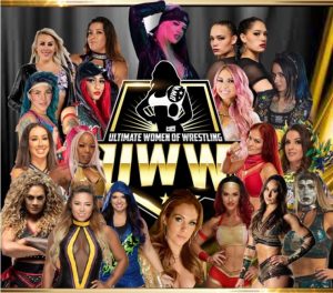 Ultimate Women Of Wrestling visual that shows the Welcome To Fabulous Las Vegas Nevada sign with all of the girls that will be wrestling on Saturday, May 21, 2022 at SAHARA Las Vegas.