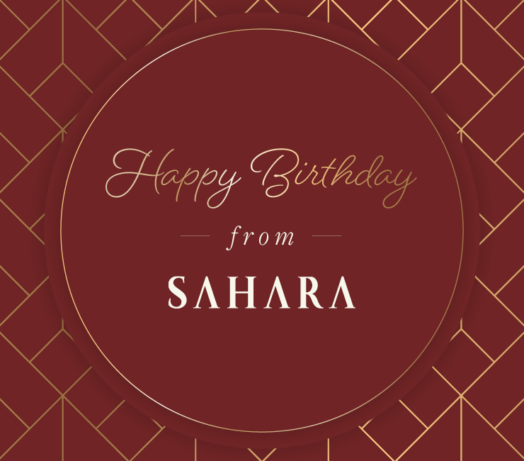 custom visual that says Happy Birthday From SAHARA that is deep red with gold accents