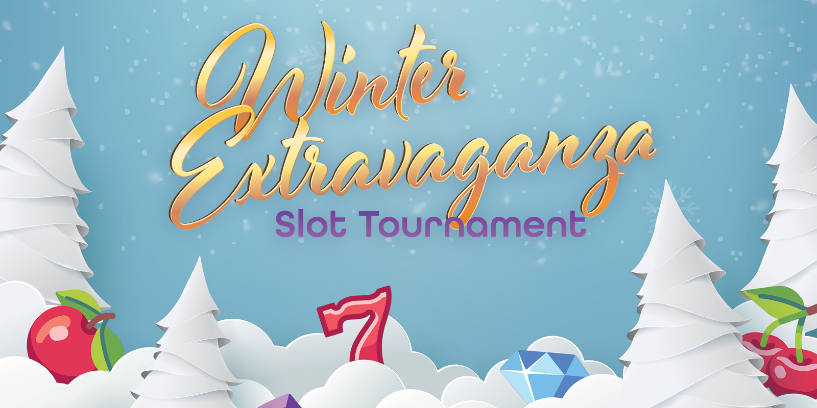 Winter Extravaganza Slot Tournament showing snow and diamonds and 7's