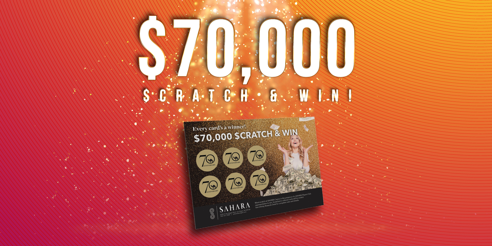 $70,000 scratch card with an orange and red gradient background