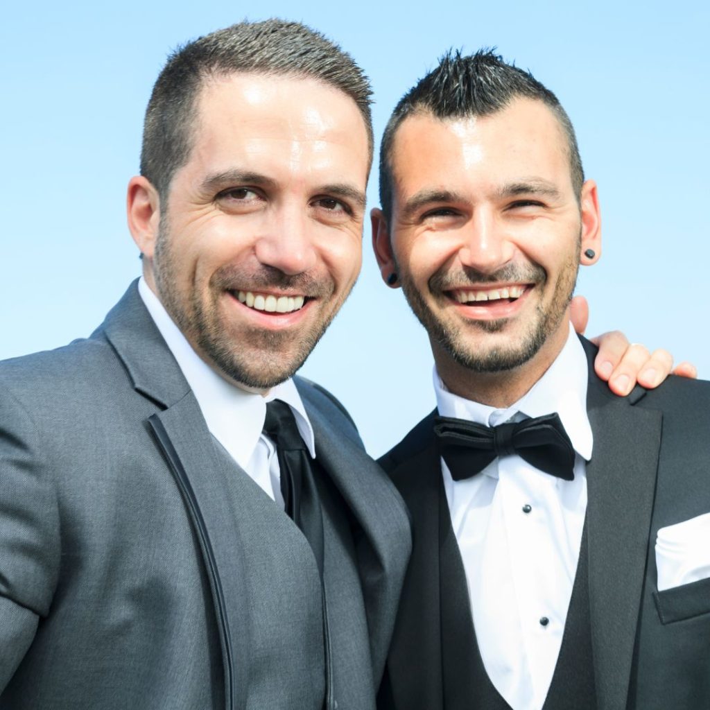 a gay couple in a wedding environment