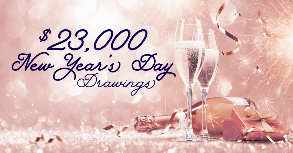 $23,000 New Years Day creative showing champagne and celebration material with a pink esthetic