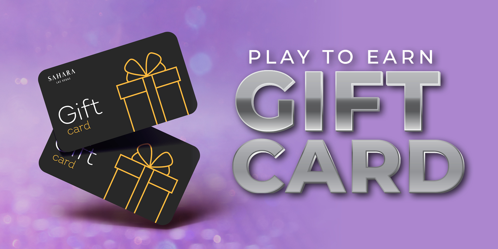 Play To Earn Gift Card in April showing gift cards with a purple background
