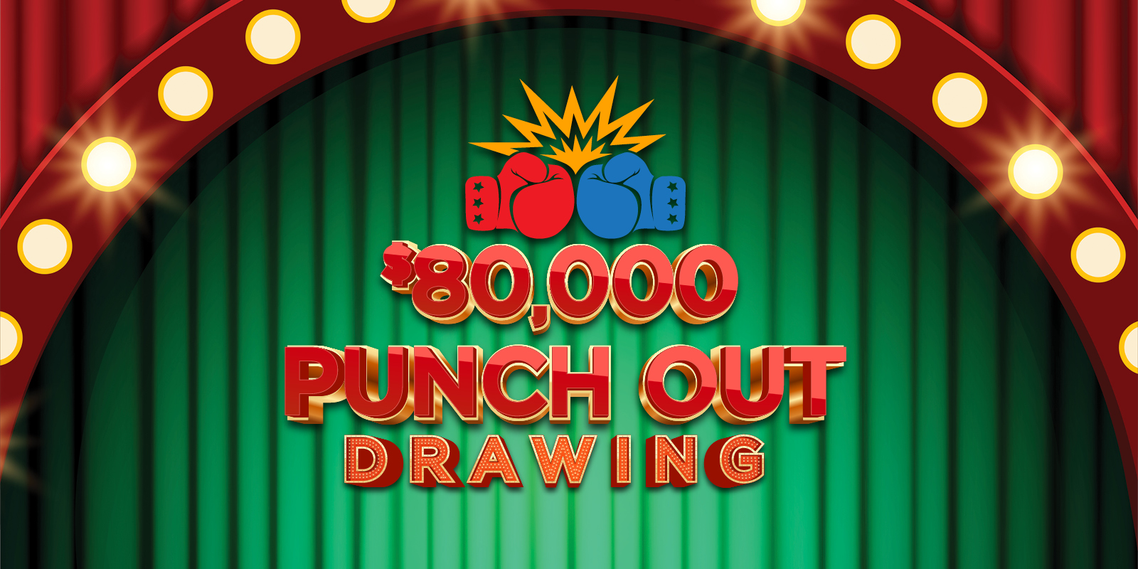 Punch Out Drawing creative showing boxing gloves hitting each other and a stage background