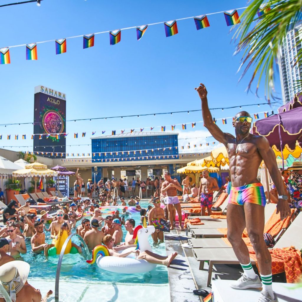 LGBT Pride Pool Party lifestyle picture of people at the event