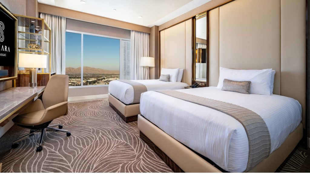 A shot of a Marra Style room showing two beds