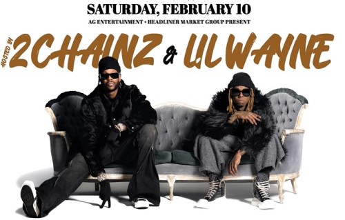 Promotional Flyer featuring Lil Wayne an 2Chainz posing on a couch