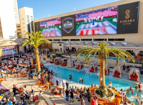 Big game watch party at the AZILO Ultra pool during big game weekend in 2023