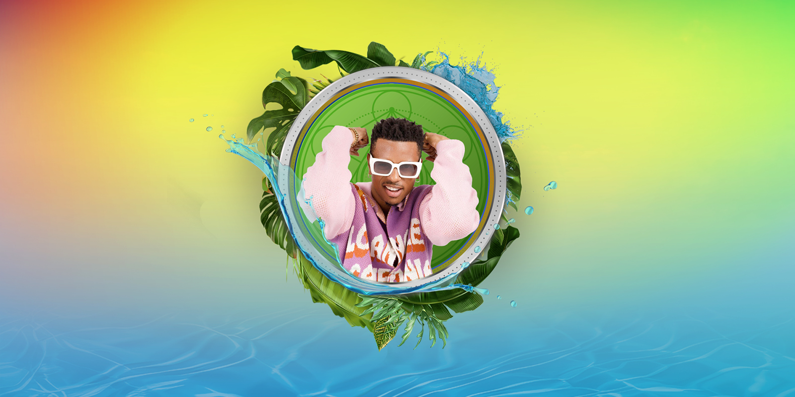 DJ Soca and Puffy creative for Reggae Nights showing a water esthetic