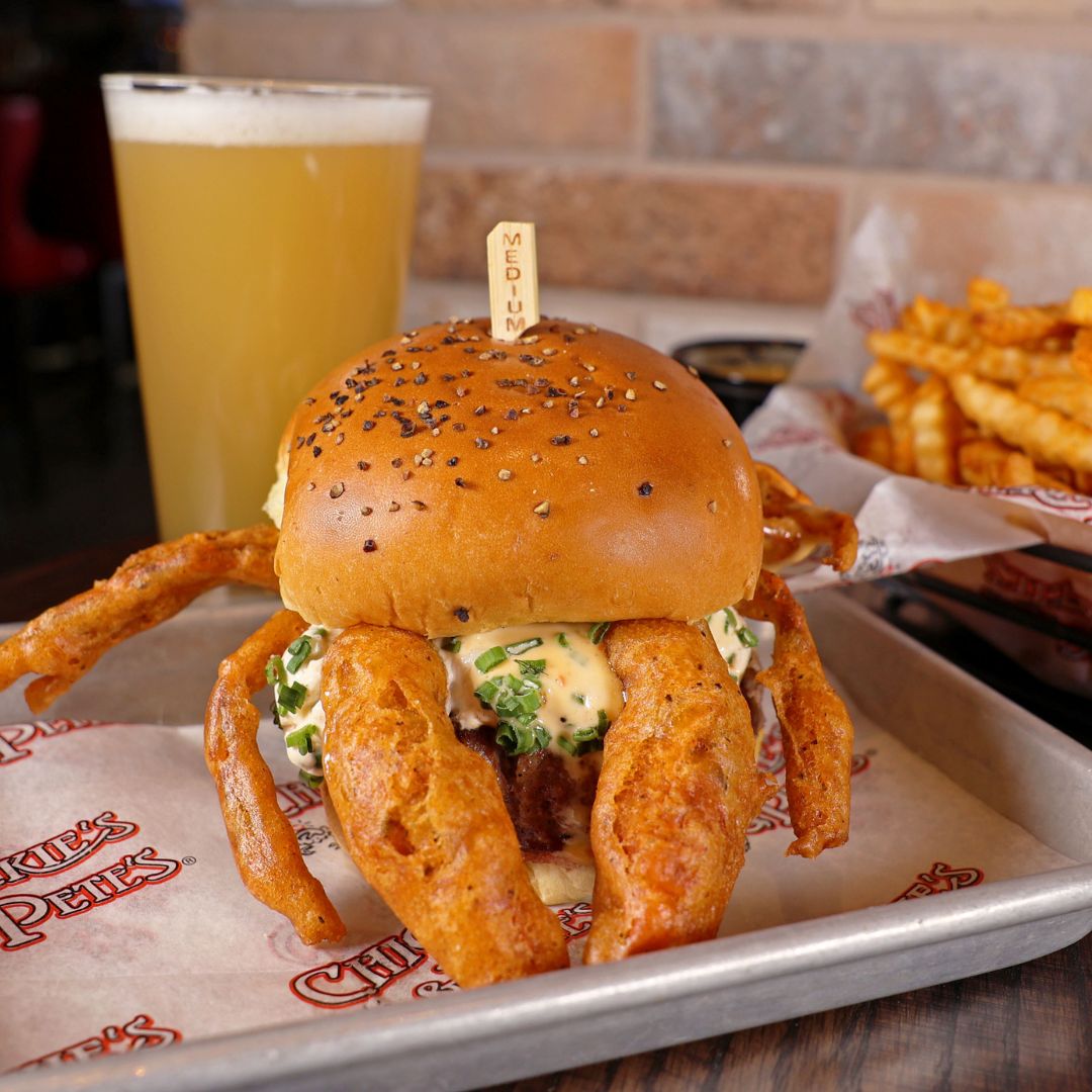 Chickie's and Pete's burger of the month, with two glazed donuts for buns