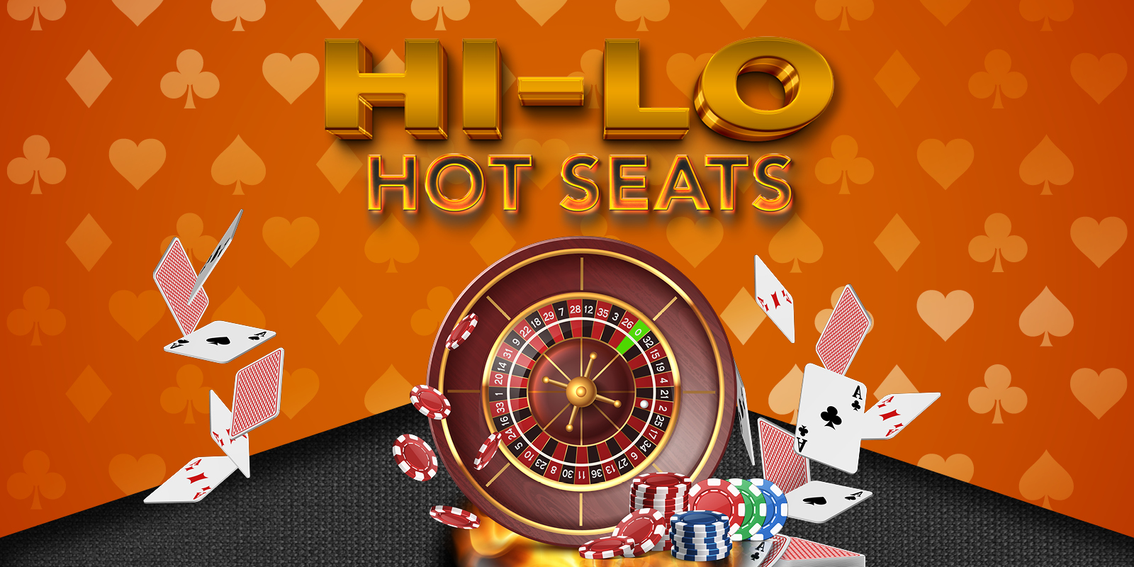 Hi Lo Hot Seats creative showing a wheel, chips and cards