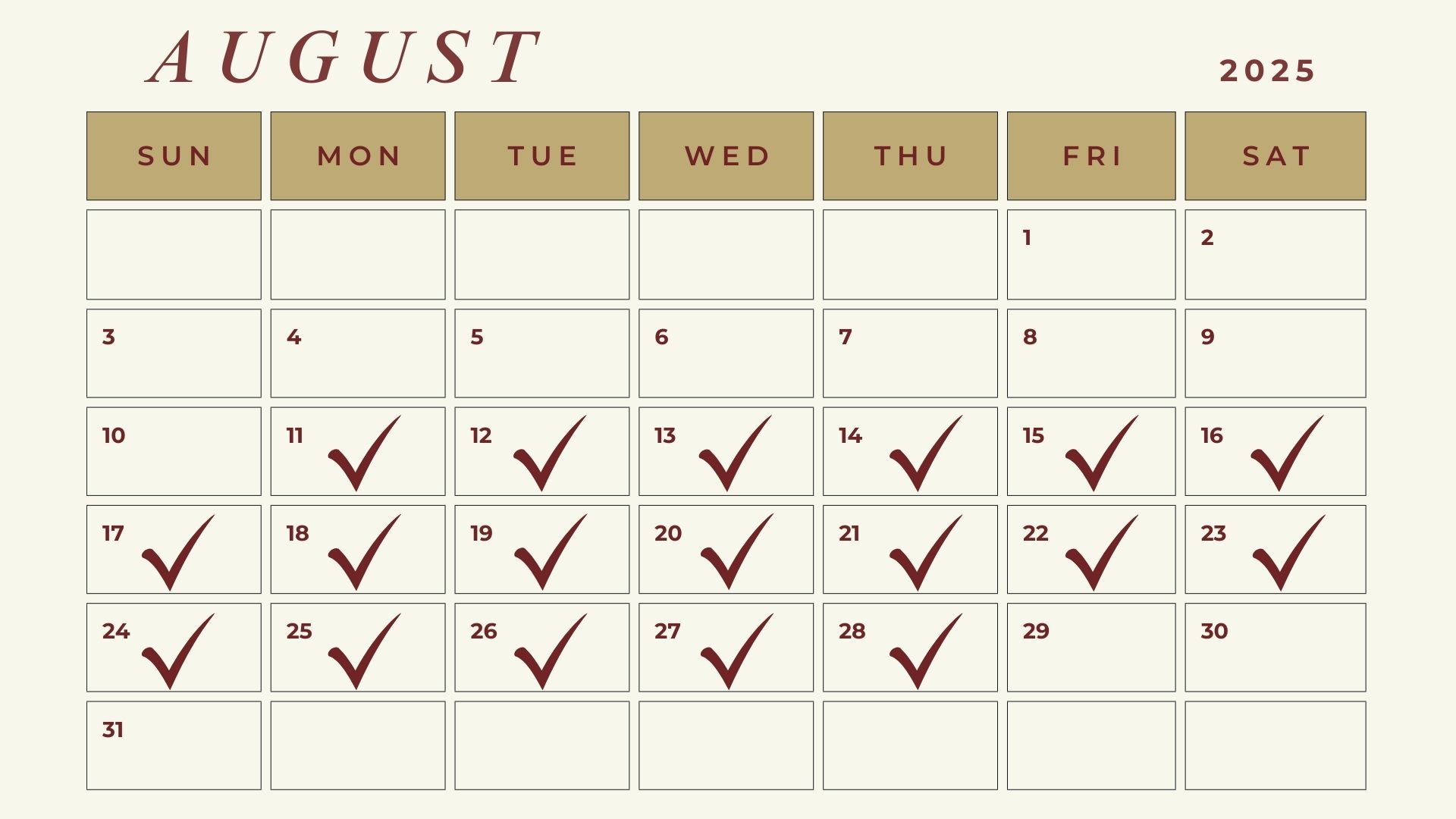 calendar view august