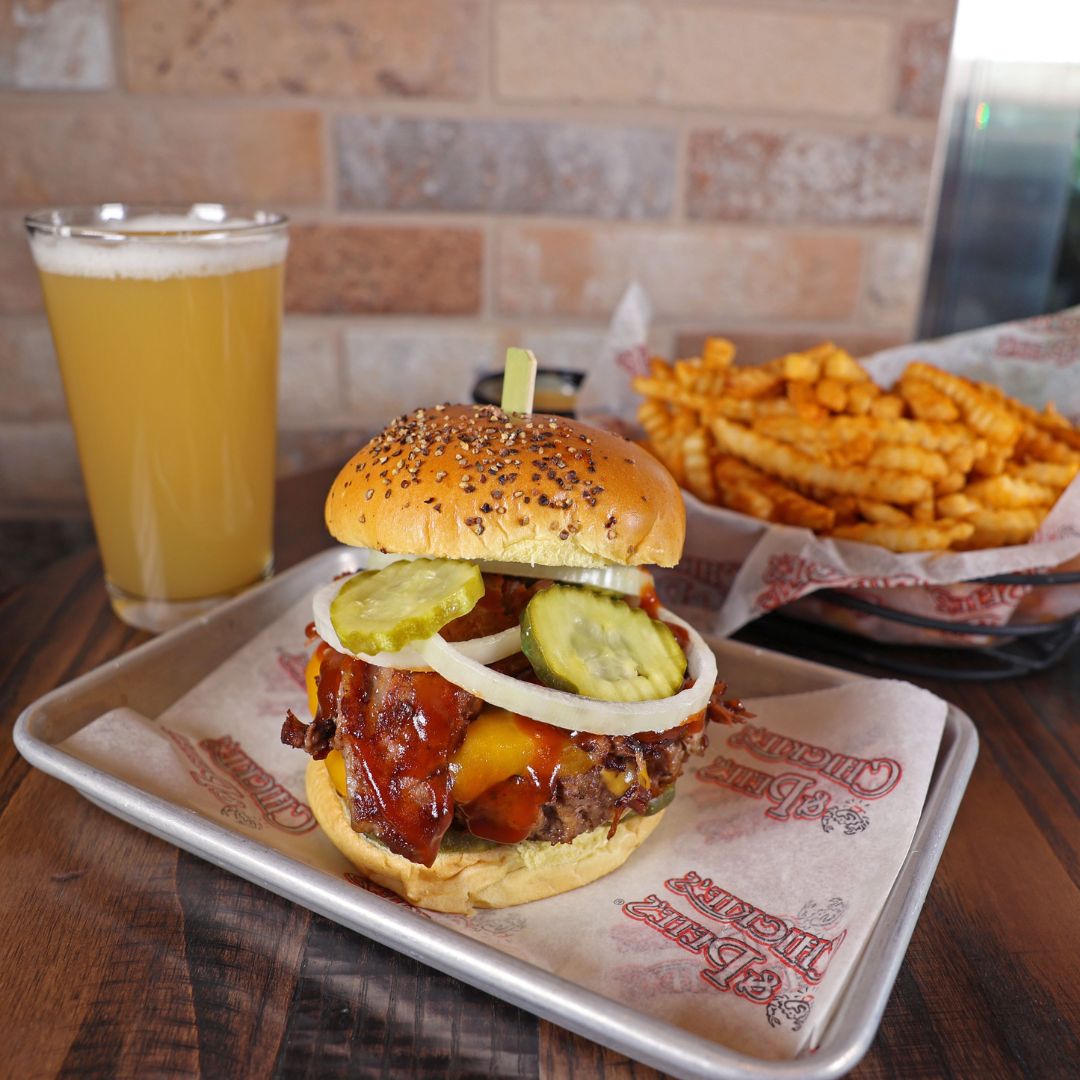 Chickie's and Pete's burger of the month, with two glazed donuts for buns