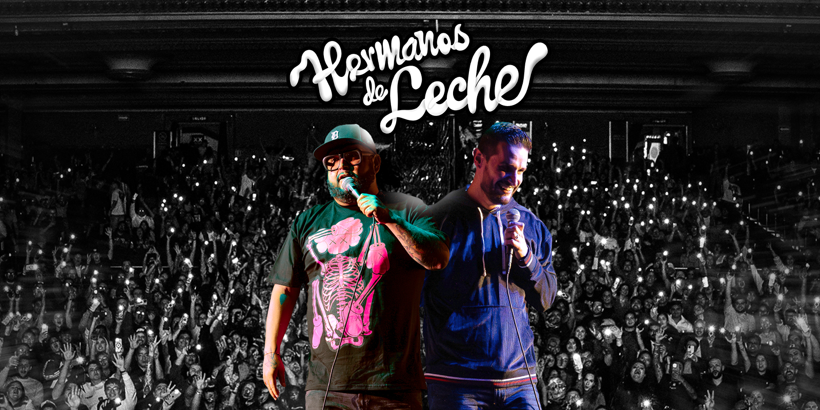 Hermanos de Leche creative showing the artists on a stage