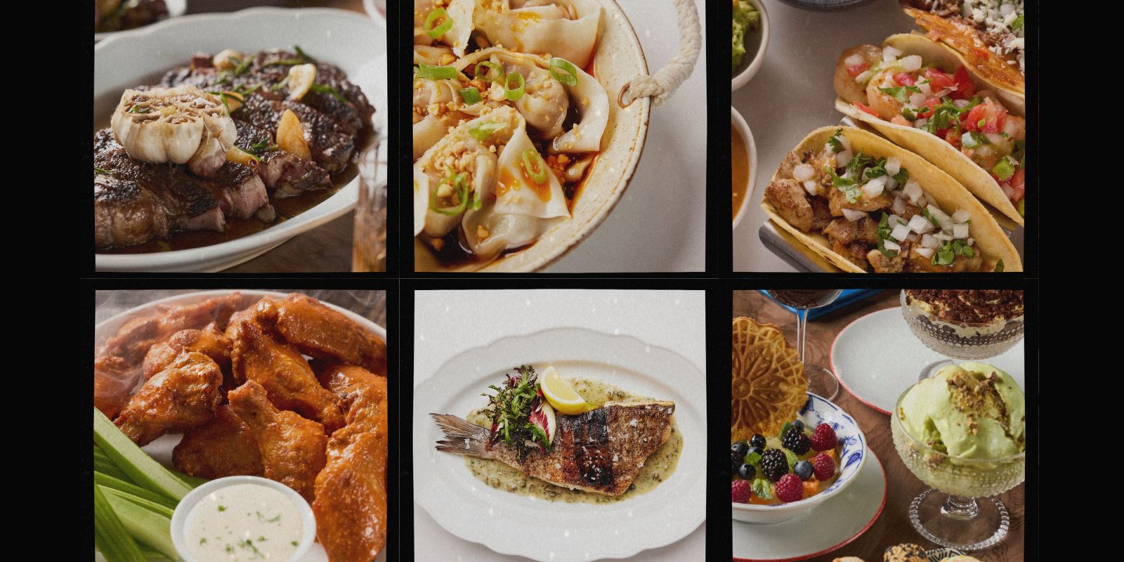 a 6-photo collage of culinary items from SAHARA Las Vegas