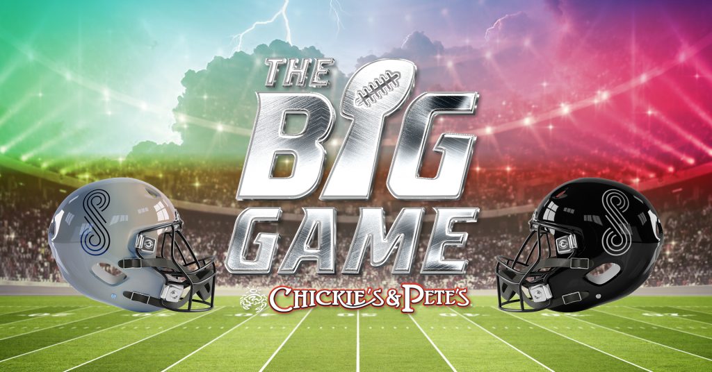 big game 2026 creative showing helmets and a stadium