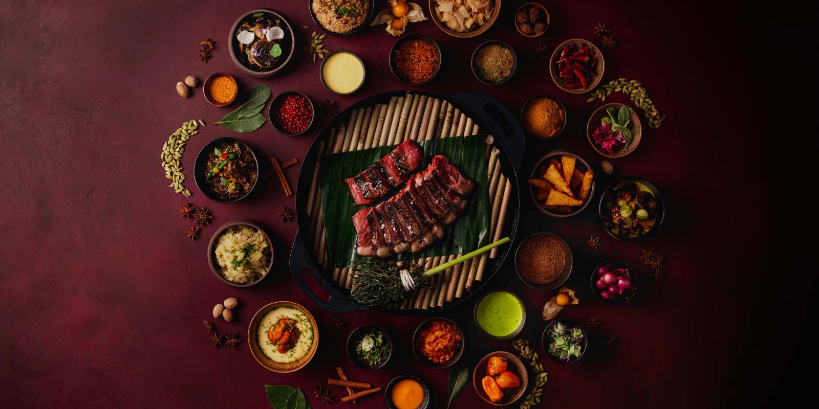 Cut beef tablescape shot of food at Maroon