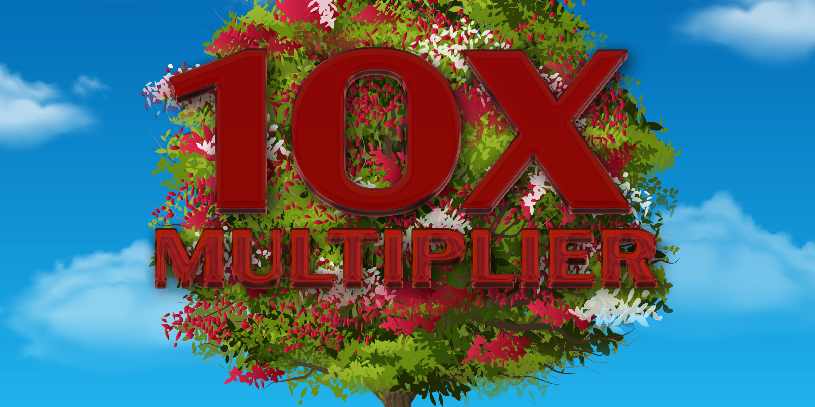 Red 10 X Multiplier in front of tree